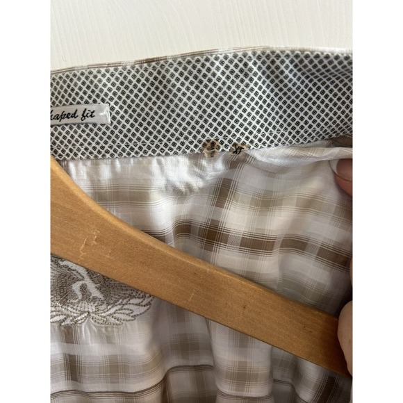 Bugatchi Mens Long Sleeve cream and tan button Up Shaped Fit Dress Shirt XTall - Picture 6 of 9